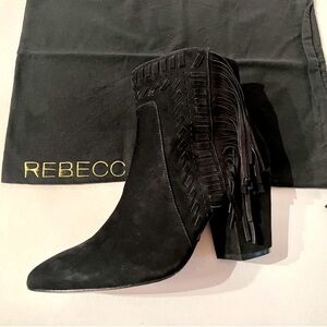 Rebecca Minkoff Black Fringe Heeled Ankle Boots - Boho Western Cowgirl Cowboy